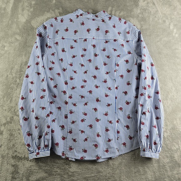 Brooks Brothers Shirt Womens 10 White Blue Striped Roses Long Sleeve Career Work - Picture 2 of 11